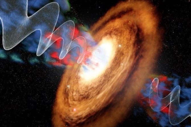 Jeturi uriase de gaz super-fierbinte pulverizate de o galaxie spirala